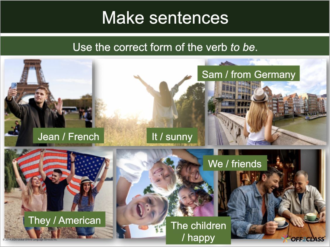 To be lesson with picture prompts asking students to make sentences using the correct verb form.
