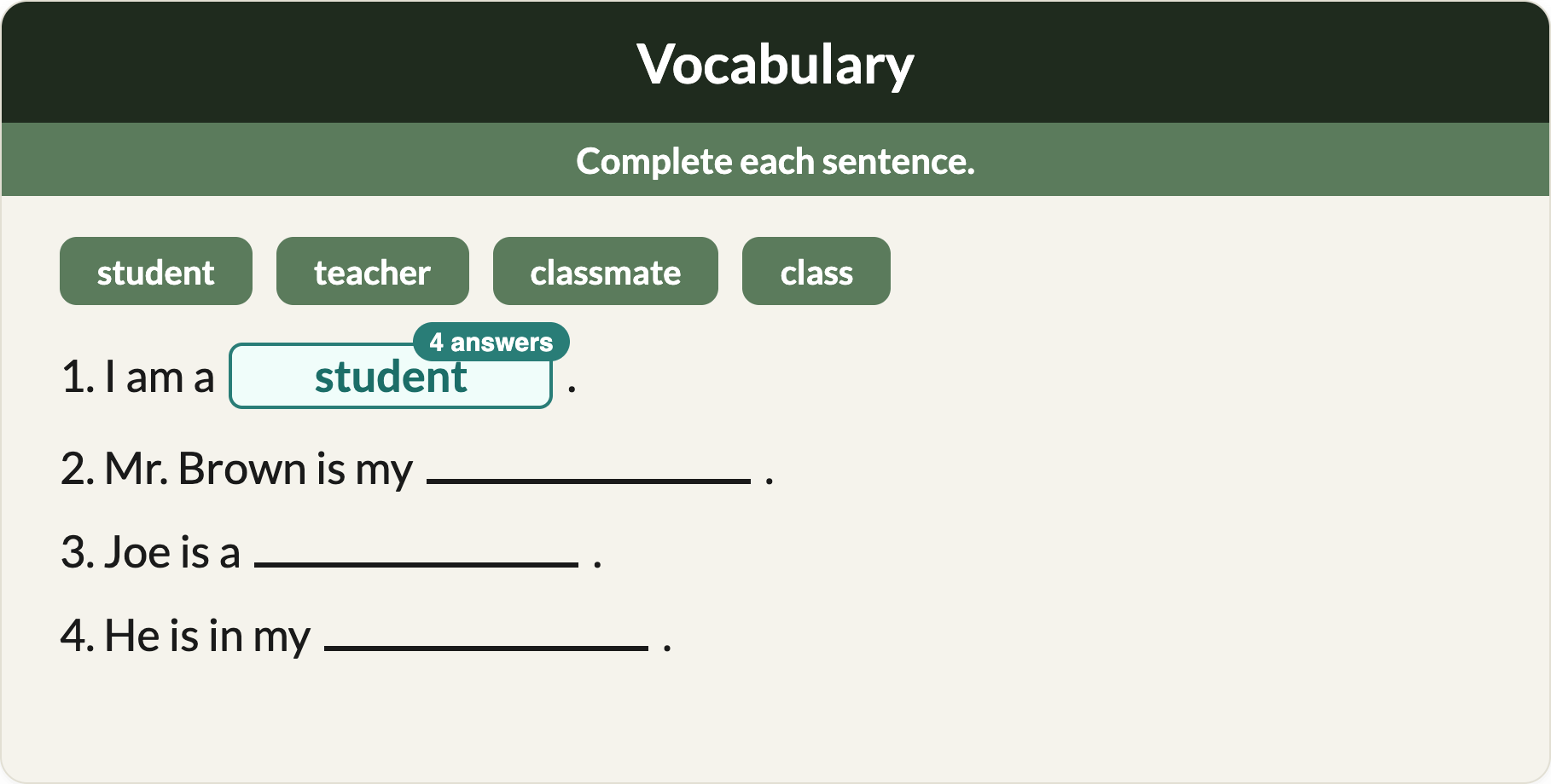 A preview of a classroom gap-fill activity.
