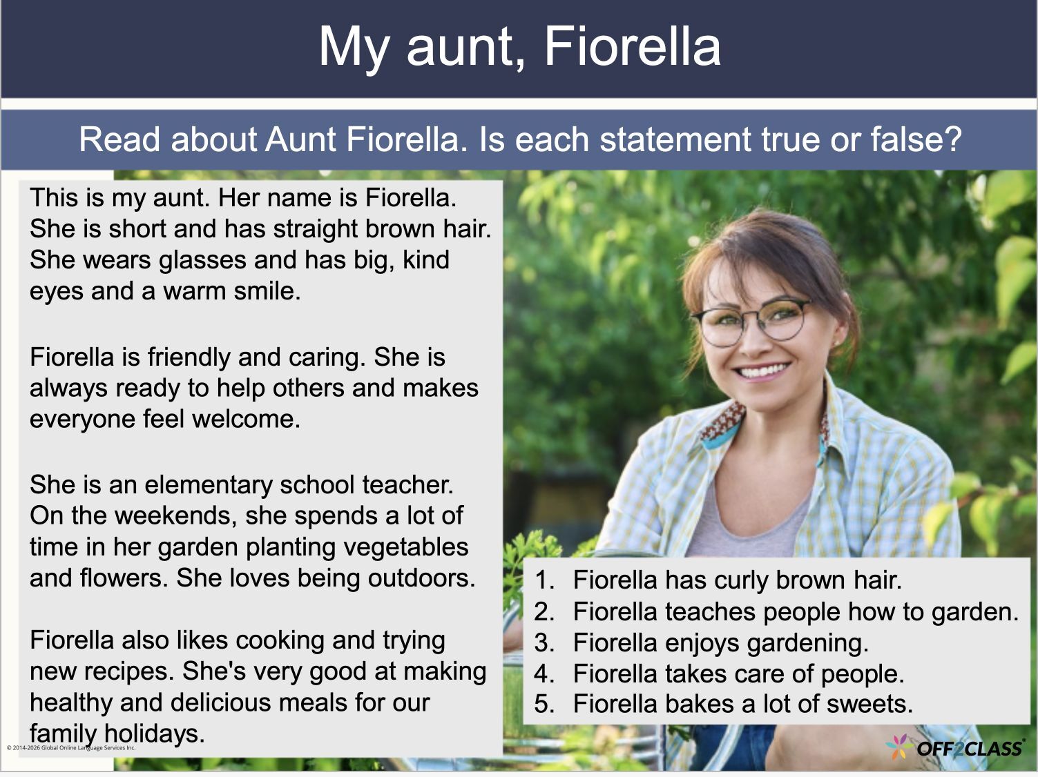Reading for Newcomers: Upper Beginner: R125 — Describing people, Slide 6 of 16.