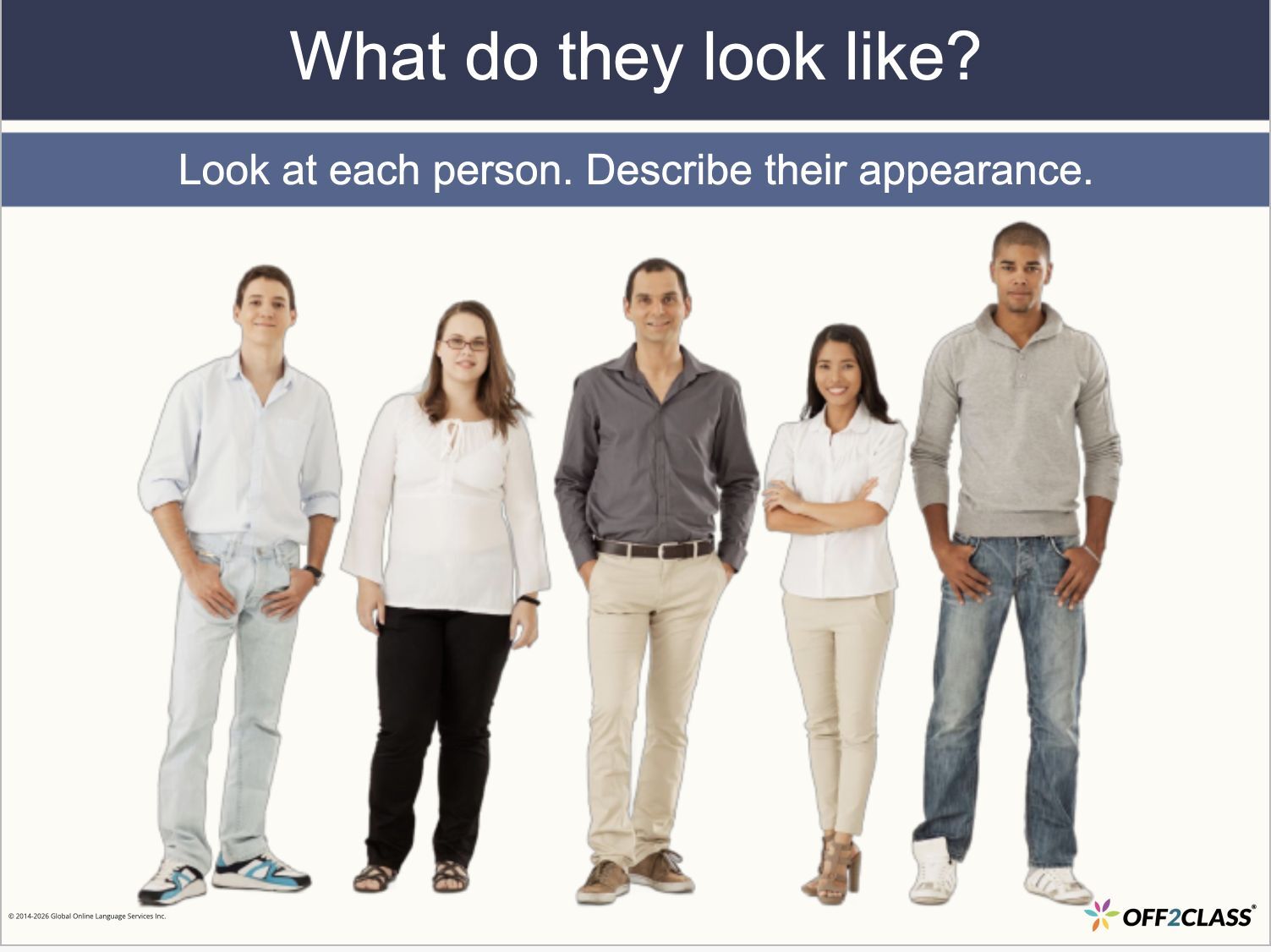 Speaking for Newcomers: Upper Beginner: S101 — Describing people, Slide 6 of 17.