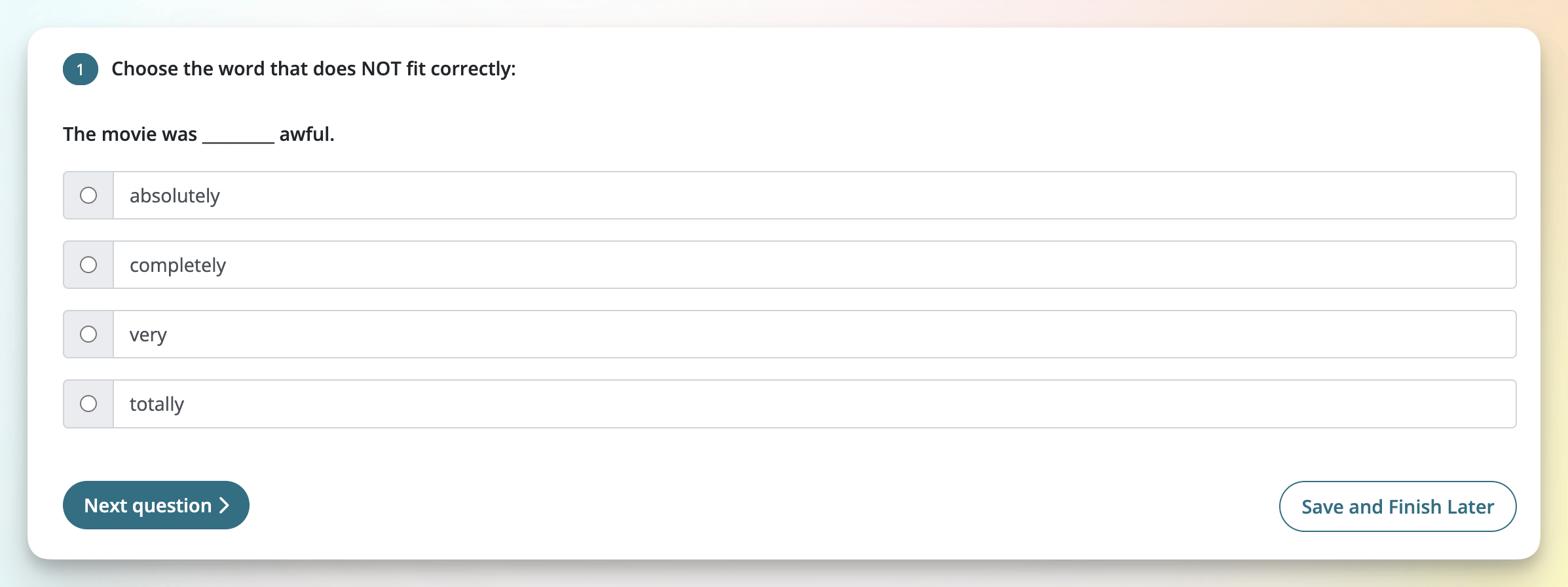 Grammar multiple-choice question with four answer options